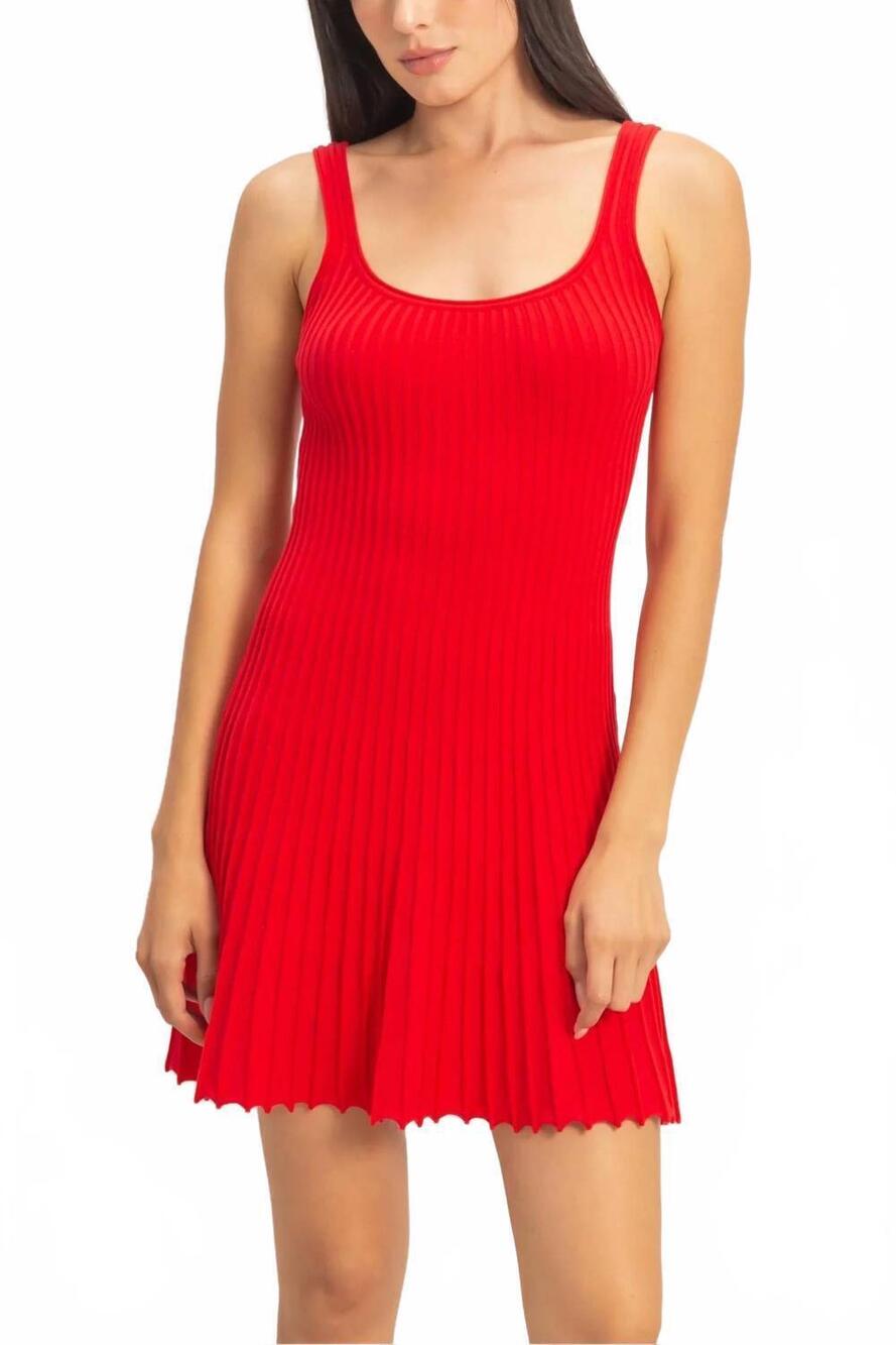 NEW HYFVE pleated knit tank mini dress in red